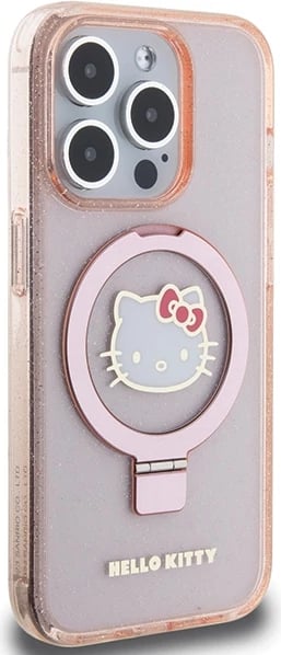 Mbështjellës Hello Kitty për iPhone 15 Pro, Ring Stand, MagSafe, Rozë