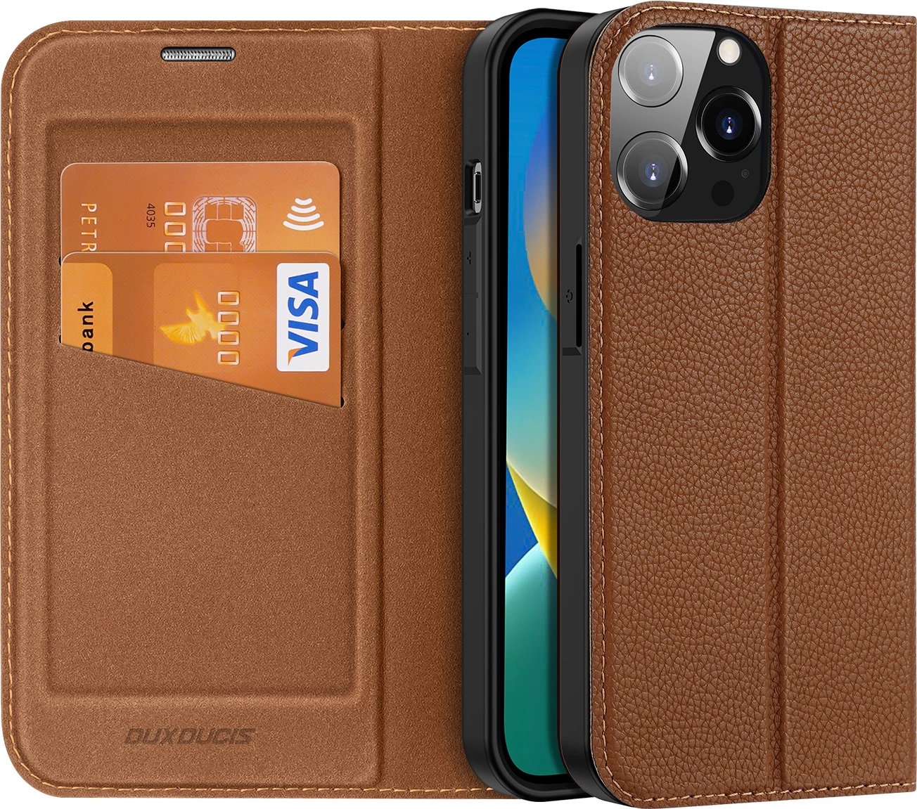 Mbështjellës Dux Ducis Skin X2 për iPhone 14 Pro Max, me kapak magnetik, kafe