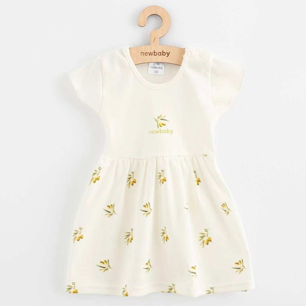 Fustan bebe me mëngë të shkurtra, New Baby, Olivy, 100% pambuk organik, madhësi 62 (3-6m), bezhë
