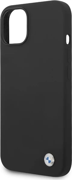 Mbështjellës BMW Silicone Metal Logo për iPhone 15/14/13, i zi
