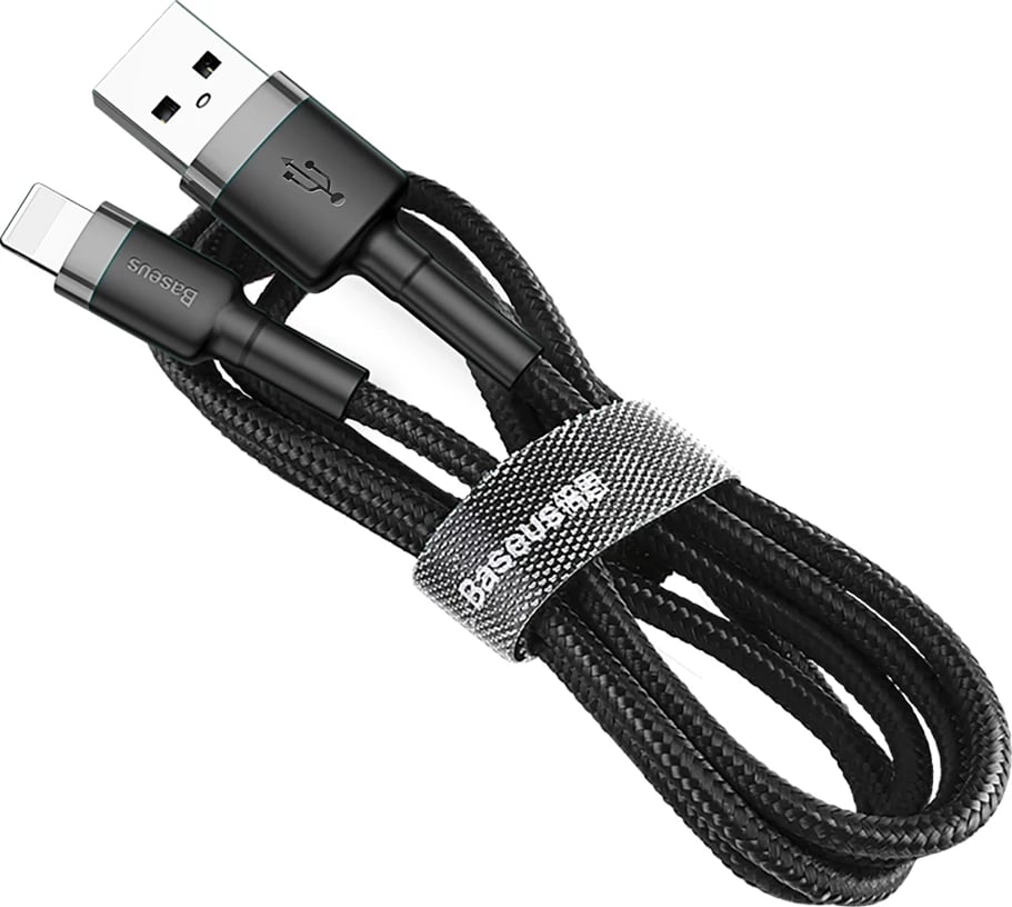 Kabllo Baseus Cafule CALKLF-BG1, USB-A në Lightning, 1m, 2.4A, QC 3.0, e zezë-gri