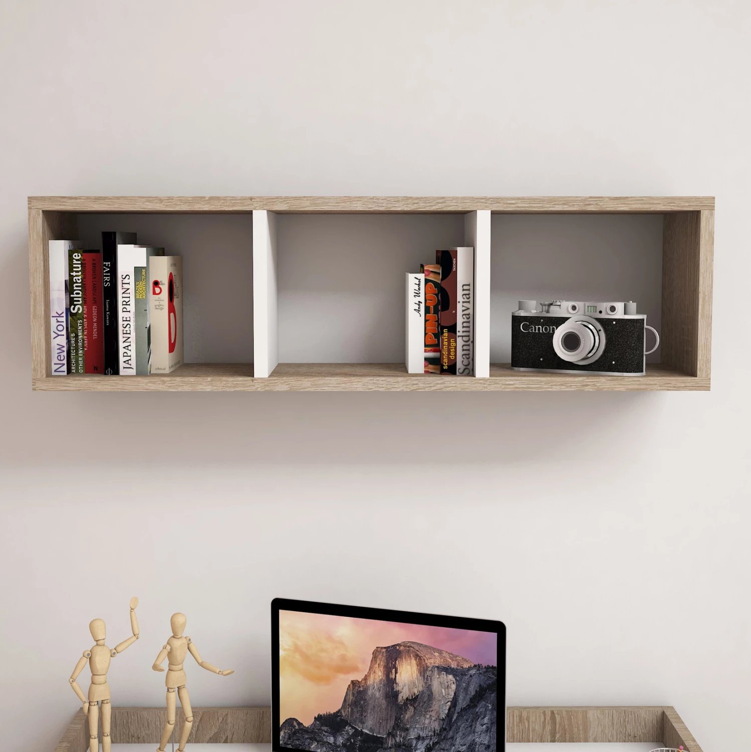 Raft muri melamine, ngjyrë sonoma dhe e bardhë, 90x22x25.6H cm, FH9228.12