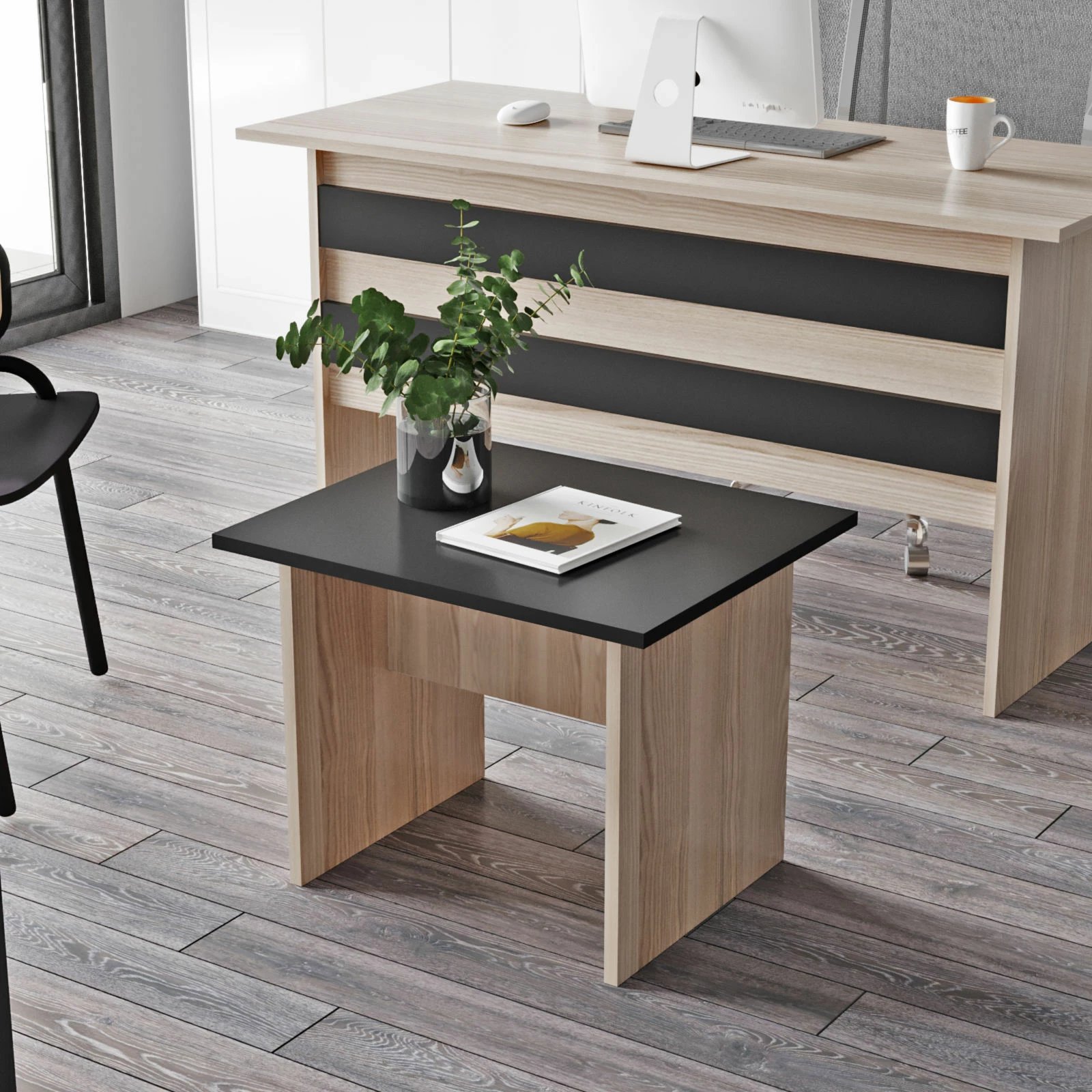 Set mobiljesh për zyre, Skye Decor, VO13-OB, ngjyrë lis dhe e zezë