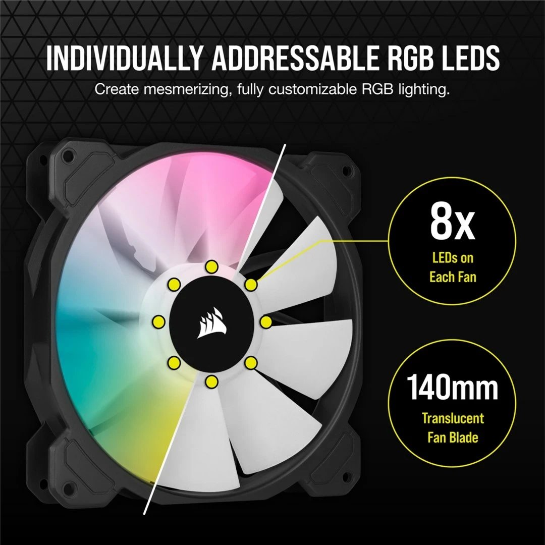 Ventilator për kasë Corsair SP140 RGB ELITE, 14 cm, i zi