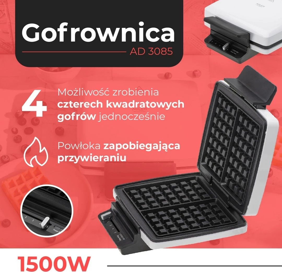 Pjekës për waffle Adler AD 3085, 1800 W, i zi