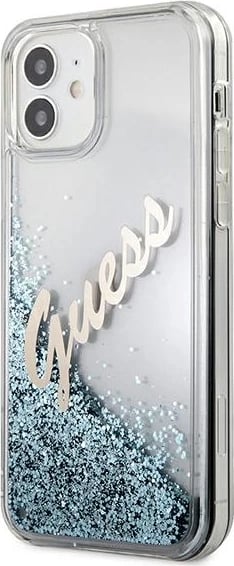 Mbështjellës Guess GUHCP12SGLVSBL për iPhone 12 mini 5.4", Glitter Liquid Vintage, Kaltër