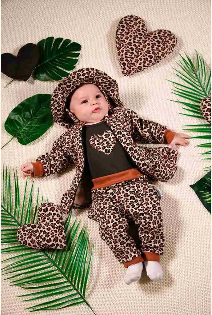 pantallona trenerke bebe, Nicol, Mia, madhësia 56 (0-3m), për vajza, 95% pambuk me elastan, kafe me print leopard