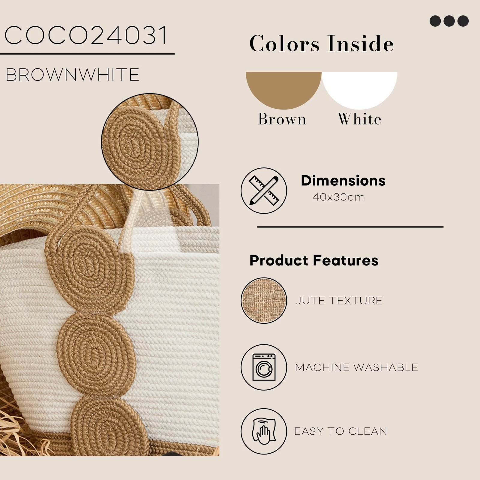 Çantë tote Zoozie Bags, Coco24031, ngjyrë kafe dhe e bardhë, 40x30cm