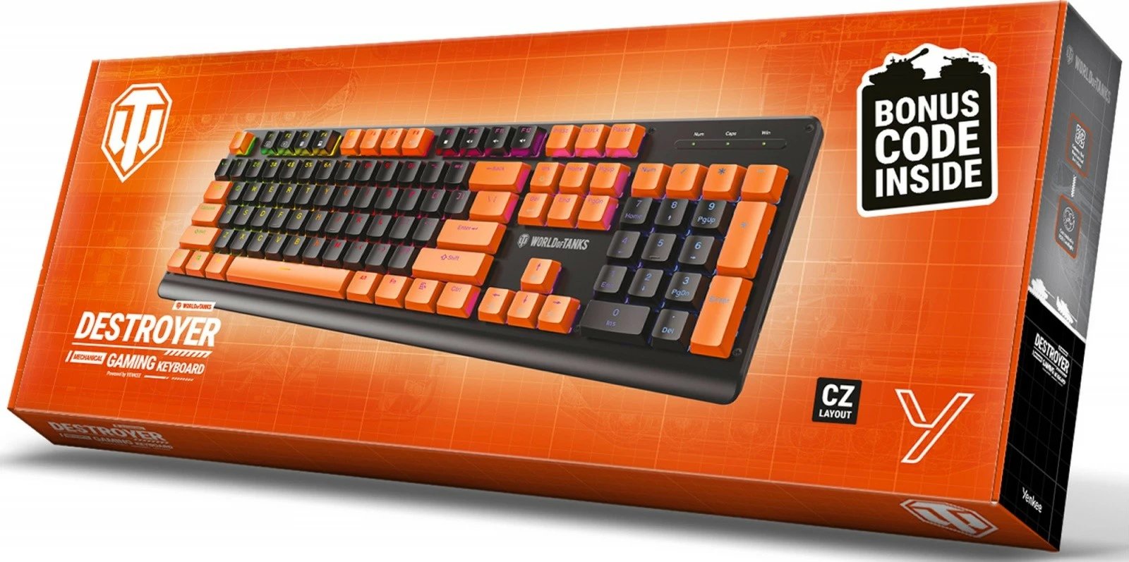 Tastierë mekanike gaming YENKEE DESTROYER WT300 World of Tanks, me ndriçim RGB, e zezë/portokalli