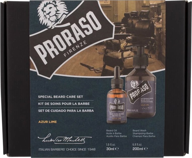 Set për mjekër PRORASO Azur Lime për meshkuj 200ml + 30ml