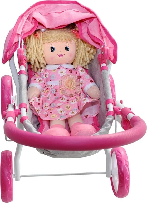 Karrocë për kukulla, Milly Mally Dori Prestige, për kukulla deri 40 cm, e palosshme, me tendë dhe dyshek, rozë