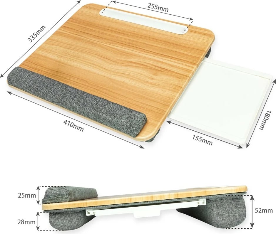 Podstavec laptopi Techly ICA-TBL 102 me bazë të butë, raft maus, 410x335mm, Gri/Dru