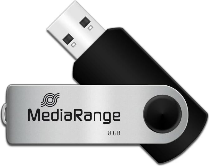 USB flash MediaRange MR908 8GB, USB 2.0, swivel, zi/argjendtë