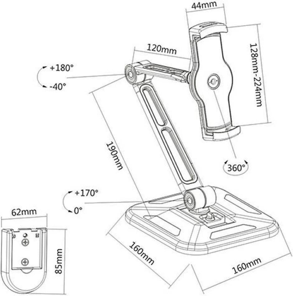 Mbajtës tabletë TECHly ICA-TBL 2801, për tavolinë/mur, i zi