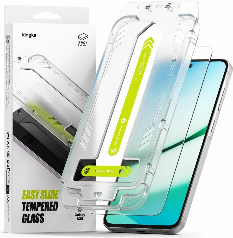Xham i temperuar Ringke Easy Slide për Samsung Galaxy A36 5G, 2 copë, Transparent
