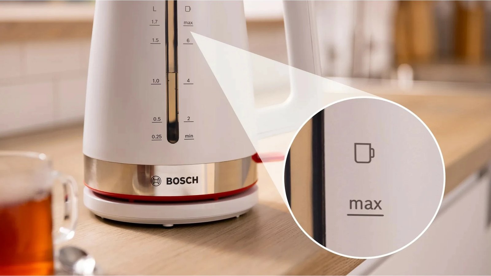 Çajnik Bosch TWK4M221, 1.7 L, 2400 W, Bardhë