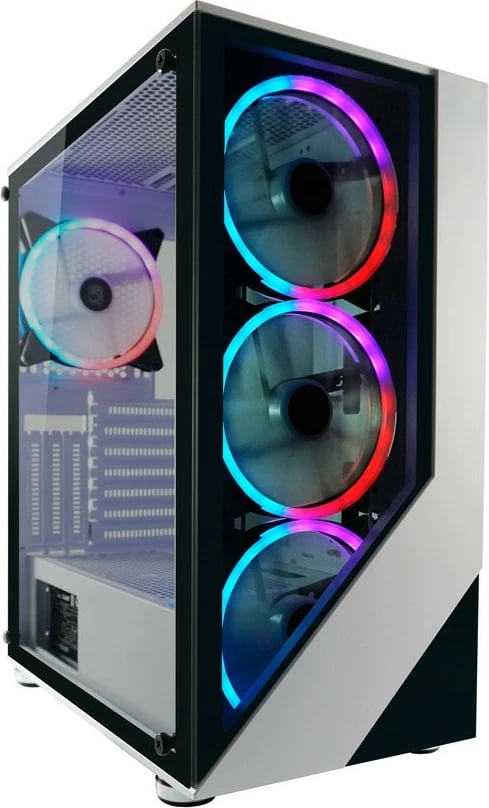 Kasë LC-Power Gaming 803W RGB, Midi Tower, xham i temperuar, e zezë/e bardhë