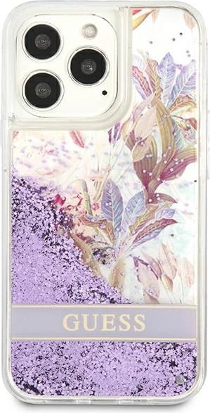 Mbështjellës Guess GUHCP13LLFLSU për iPhone 13/13 Pro 6.1", Flower Liquid Glitter, vjollcë