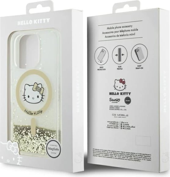Mbështjellës Hello Kitty Liquid Glitter Fever MagSafe për iPhone 16 Pro Max, Ari