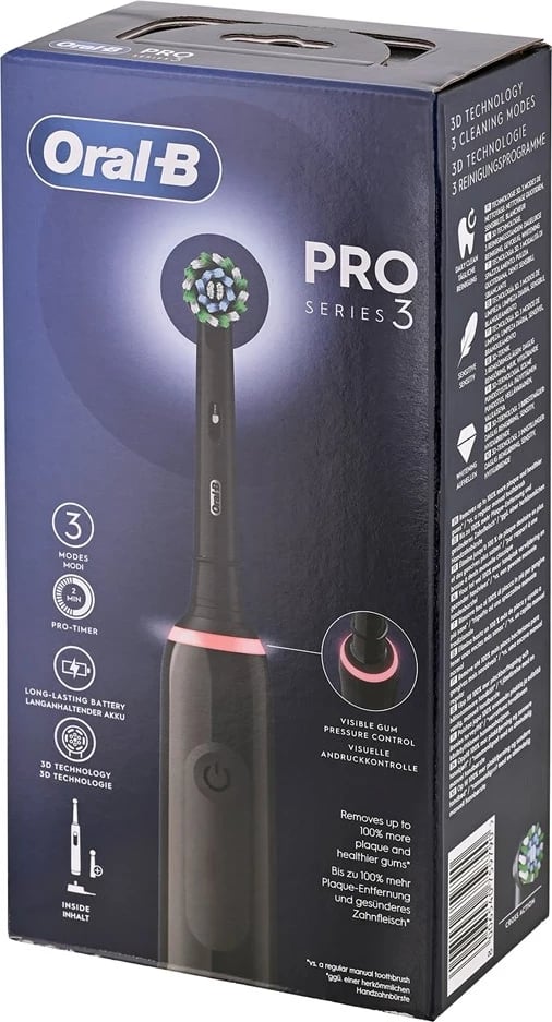 Furçë dhëmbësh elektrike Braun Oral-B Pro 3 Pro3 3000, për të rritur, e zezë, me 2 koka
