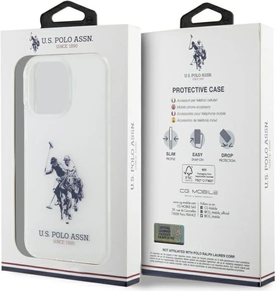 Mbështjellës U.S. Polo Assn. USHCP15XTPUHRBH për iPhone 15 Pro Max 6.7", i bardhë Shiny Big Logo