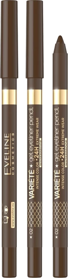 Laps për sy Eveline Cosmetics Variety Waterproof Gel Eyeliner Pencil 02 Brown, 1 art