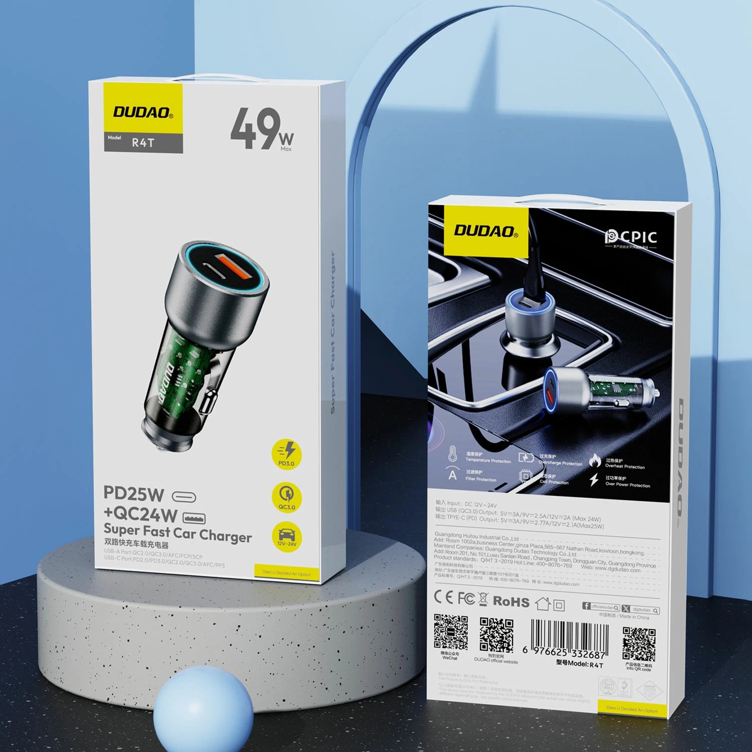 Karikues veture Dudao R4T, 30W, 2 porta USB-A/USB-C, Gri