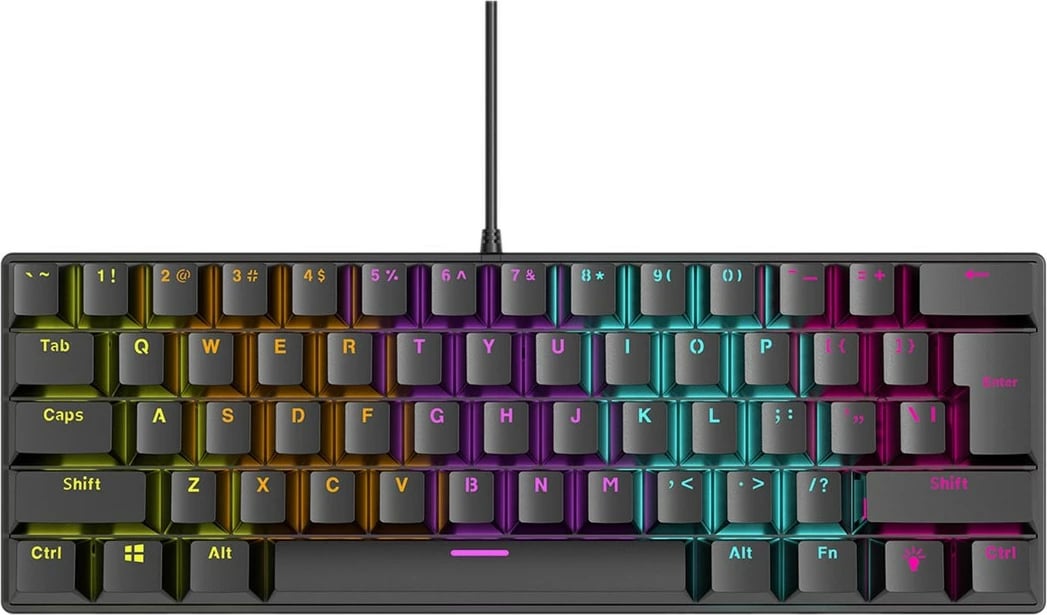 Tastierë mekanike me kabllo Rampage PLOWER K60, Multingjyrëshe, 61 taste, USB Type-A, E zezë