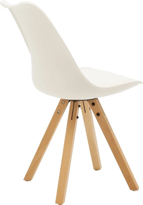 Set tavoline me 4 karrige Julita-Caron, MDF e bardhë, këmbë natyrale, Φ60x73cm