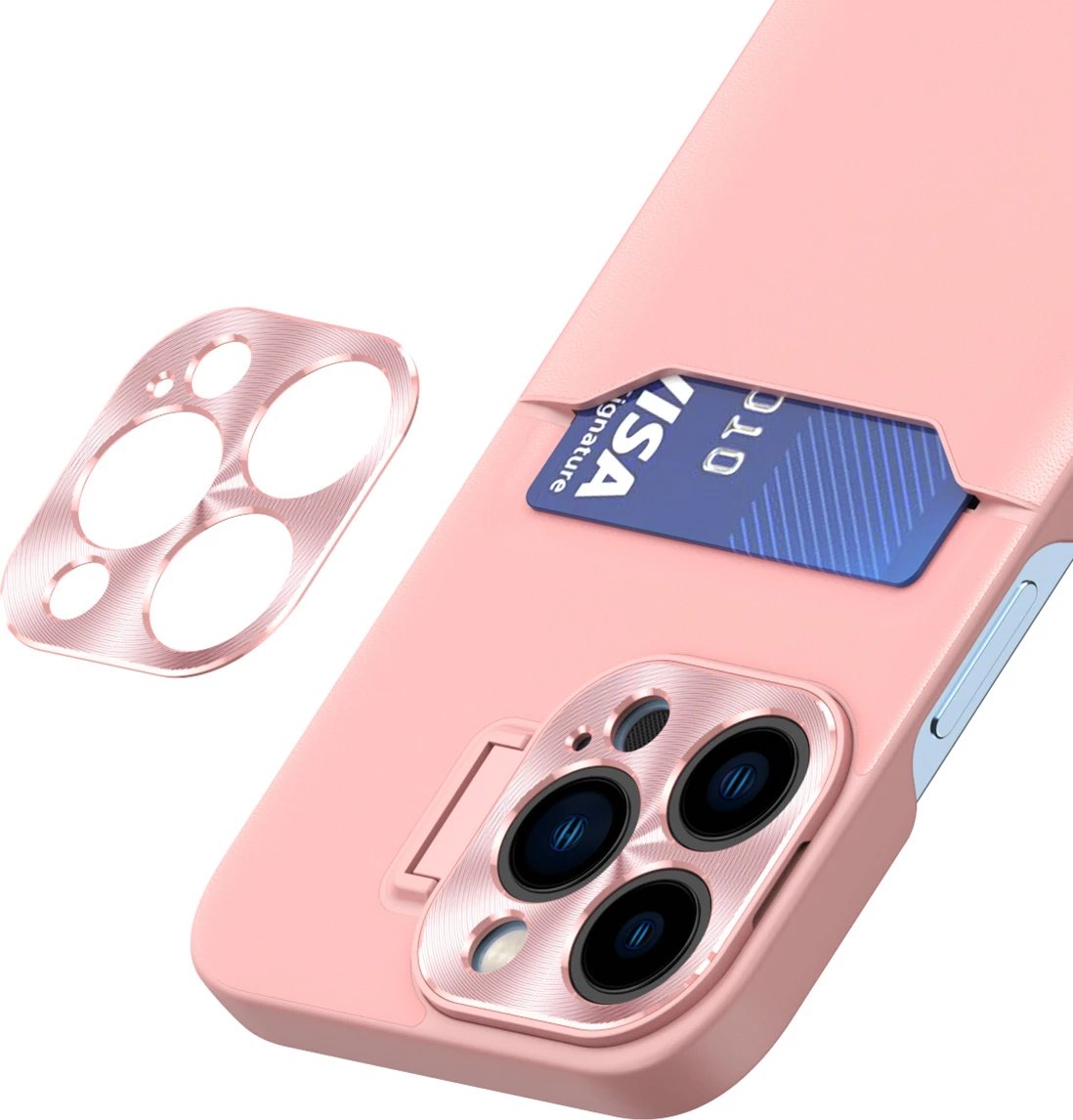 Mbështjellës Hurtel Leather Stand Case për iPhone 14 Plus, me xhep për kartela, rozë
