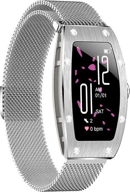 Smartwatch Kumi K18 me Svarovski, ngjyrë argjendi
