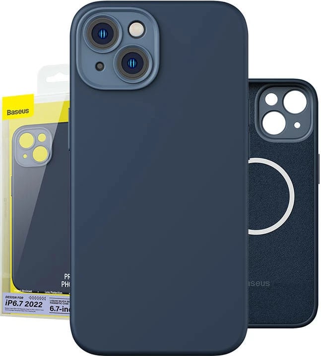 Mbështjellës magnetik Baseus Liquid Silica me xham të temperuar për iPhone 14 Plus, kaltër