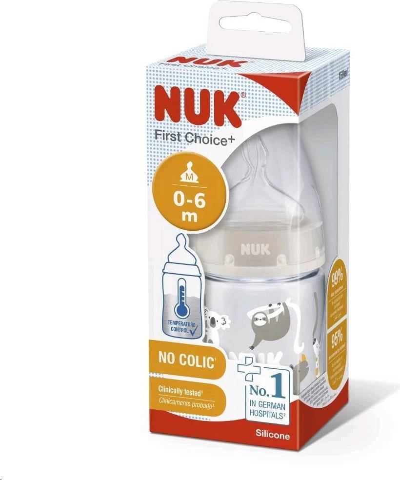 Biberon NUK First Choice Temperature Control 150 ml, 0-6m M, PP pa BPA, kontroll temperature, bezhë