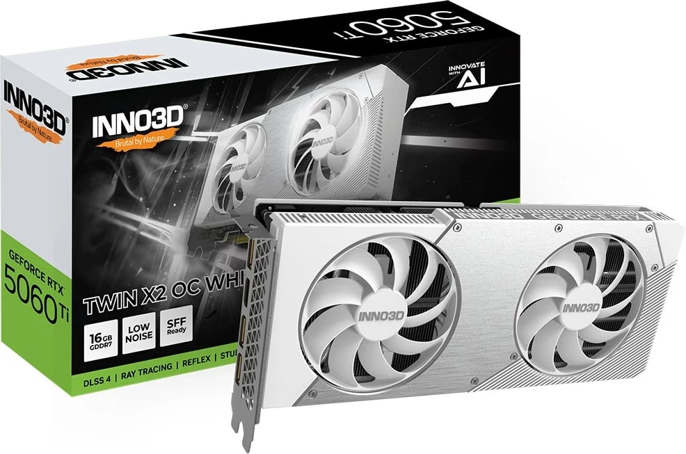 Kartelë grafike INNO3D GeForce RTX 5060 Ti TWIN X2 OC, 16 GB GDDR7, e bardhë