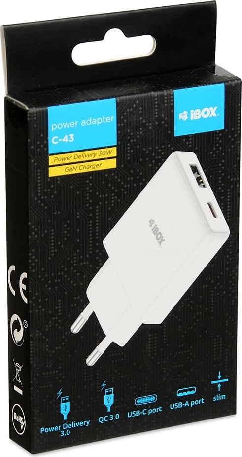 Karikues muri iBOX C43W, 30W, 1x USB-C, 1x USB 3.0, i zi