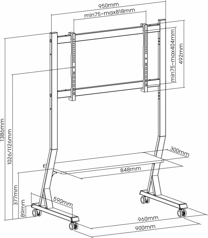 Mbajtëse mobile për TV ART STO SD-22, për 45-90", çelik, e zezë