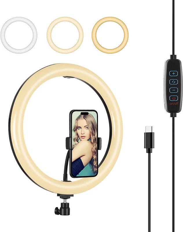 Ring light Puluz PU656B me mbajtëse telefoni, rregullim intensiteti, 30cm, bardhë