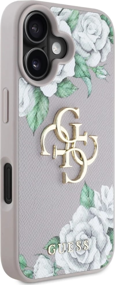 Mbështjellës Guess Grained Roses Big 4G Logo për iPhone 16, Vjollcë