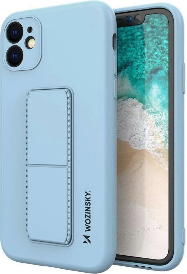 Mbështjellës Wozinsky Kickstand Case për iPhone 11 Pro Max, silikon, me këmbë mbështetëse, kaltër e çelët