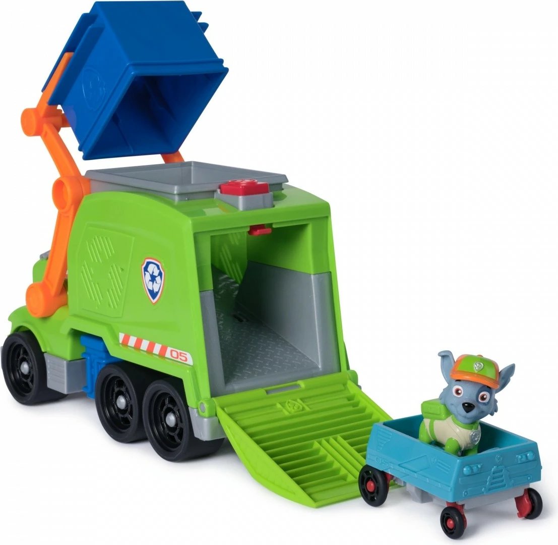 Lodër automjet Paw Patrol Spin Master Rocky Crush N' Roll Recycling Truck, Jeshile/Portokalli