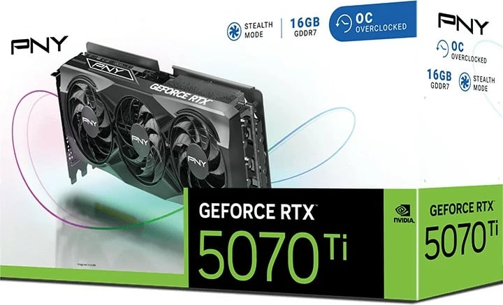 Kartelë grafike PNY RTX 5070 Ti VERTO OC 16GB GDDR7, 3x ventilatorë, PCI Express 5.0