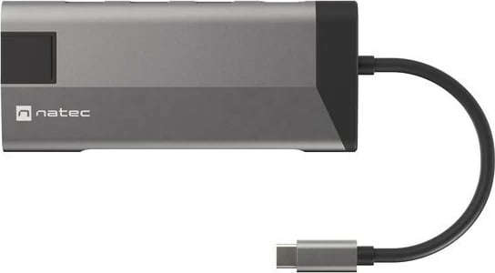 Multiport docking station Natec Fowler Plus, NMP-1690, 8 porte, USB-C PD, HDMI 4K, RJ45, SD/microSD, Gri
