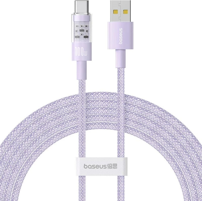 Kabllo Baseus Gem USB A në USB C, 2 m, 100 W, Vjollcë