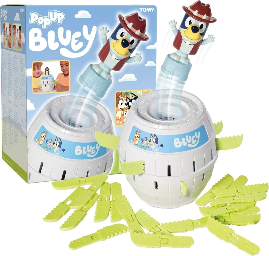 Lojë tavoline TOMY Pop Up Bluey, për fëmijë, 2-4 lojtarë, shumëngjyrëshe