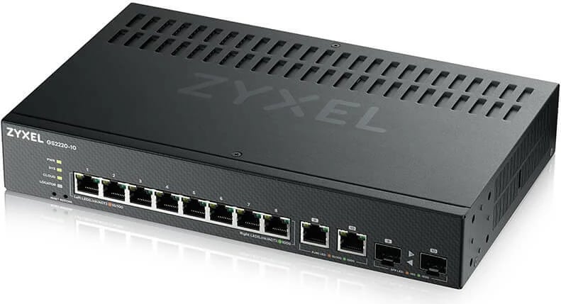 Switch i menaxhuar Zyxel GS2220-10-EU0101F, 8x GbE, 2x Combo, për rack, i zi