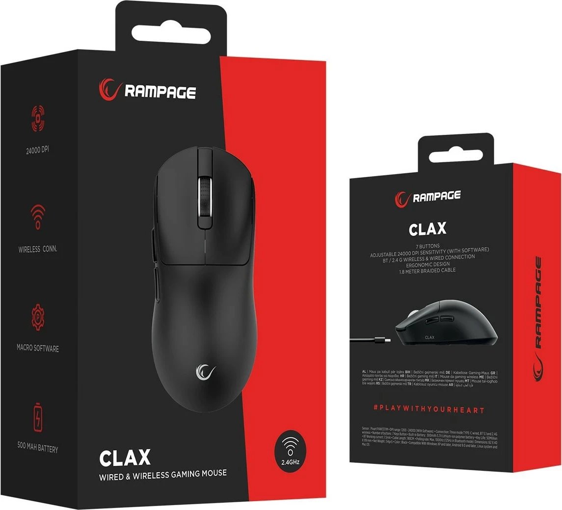 Maus Rampage Clax PAW3311, 24 000 DPI, wireless/wired, i zi