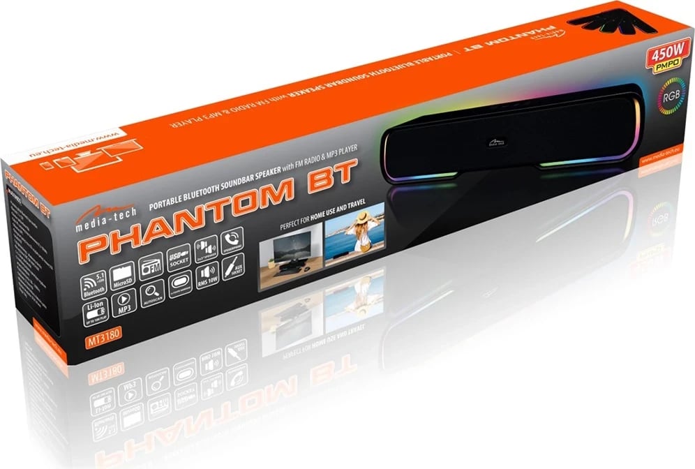 Soundbar bluetooth Media tech PHANTOM BT MT3180, ngjyrë e zezë Soundbar bluetooth Media tech PHANTOM BT MT3180, ngjyrë e zezë
