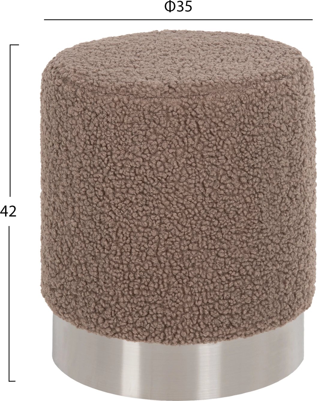 Karrige për bar LEVY FH8408.25 pëlhurë boucle ngjyrë kafe e çelët-bazë argjendi Φ35x42H cm