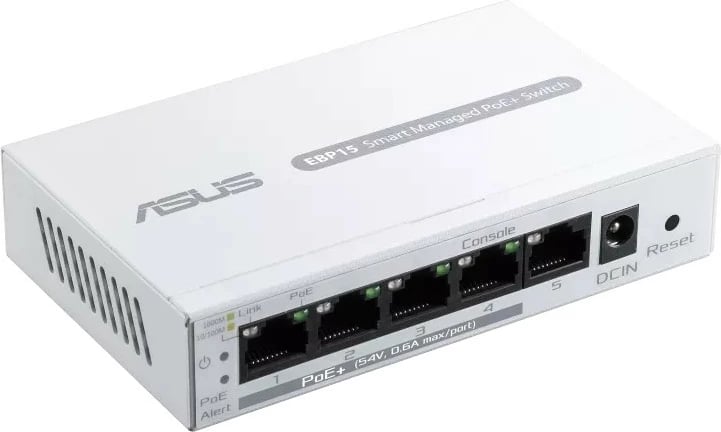 Switch i menaxhuar Asus EBP15, 5 porta GE (4xPoE+ 60W), i bardhë