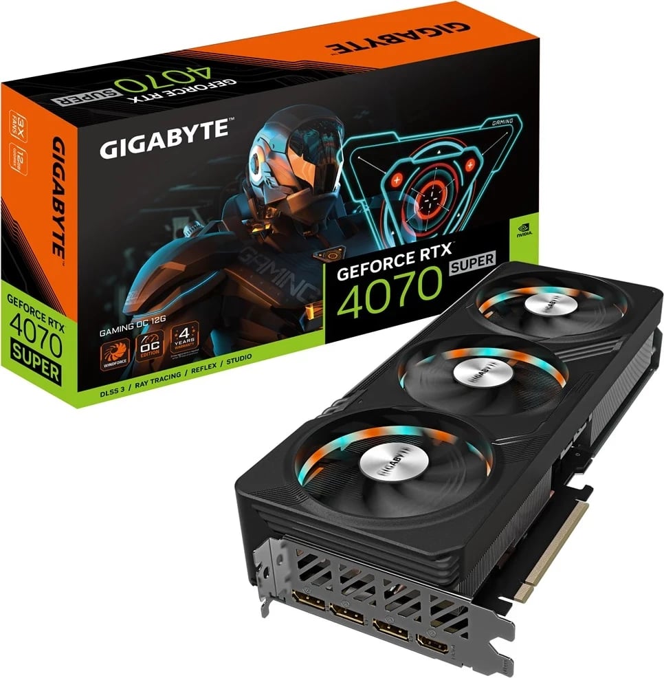 Kartë Grafike Gigabyte GAMING GeForce RTX 4070 SUPER OC, 12 GB GDDR6X, e Zezë Kartë Grafike Gigabyte GAMING GeForce RTX 4070 SUPER OC, 12 GB GDDR6X, e Zezë